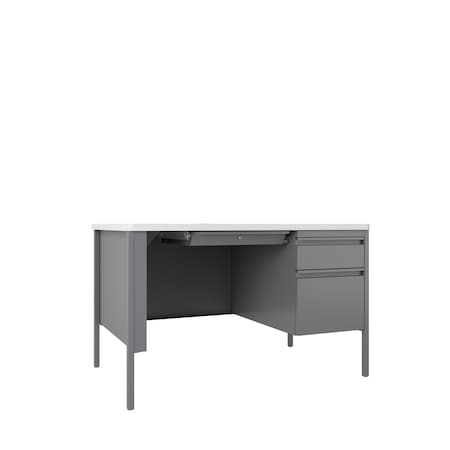 Hirsh Pedestal Desk Commercial Desks, 30 in D X 29.5 in H, 48 in W X Steel, Platinum / White 22653